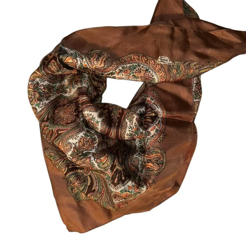 liberty of london classic 100% silk brown paisley scarf